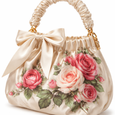 Bolso de seda con estampado de rosas