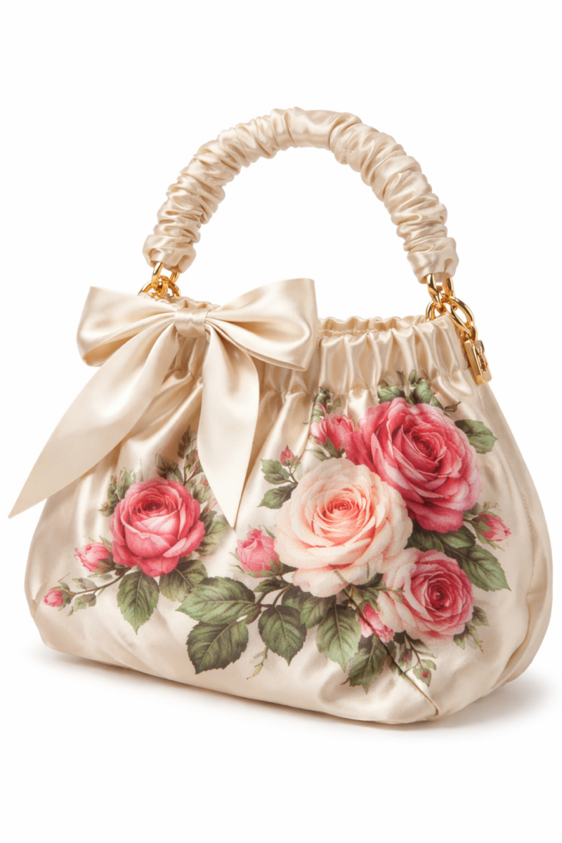 Bolso de seda con estampado de rosas